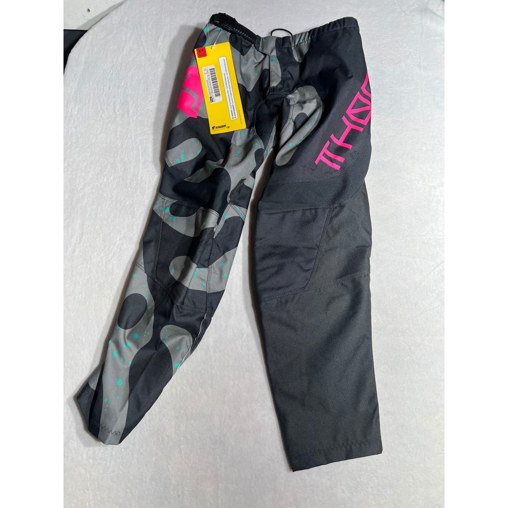 Thor Womens Sector S23 Motocross Pants Disguise Gray Flo Pink Size 3/4 NEW